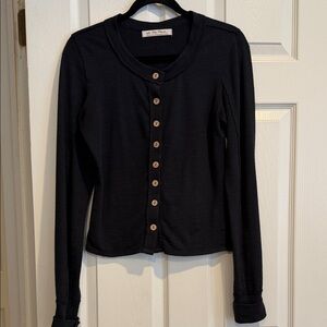 Free People We The Free Black Ribbed Button-Up Women Top